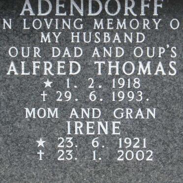 ADENDORFF Alfred Thomas 1918-1993 &amp; Irene 1921-2002