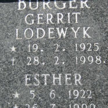 BURGER Gerrit Lodewyk 1925-1998 &amp; Esther 1922-1999