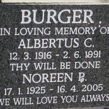 BURGER Albertus c. 1916-1991 &amp; Noreen P. 1925-2005
