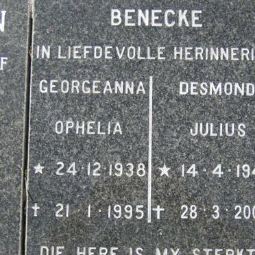 BENECKE Desmond Julius 1941-2007 &amp; Georgeanna Ophelia 1938-1995