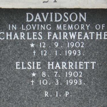 DAVIDSON Charles Fairweather 1902-1993 &amp; Elsie Harriet 1902-1993
