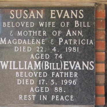 EVANS William -1996 &amp; Susan -1981 