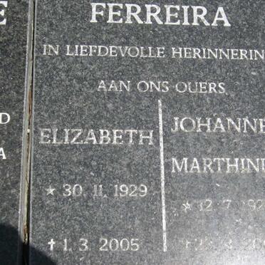 FERREIRA Johannes Marthinus 1920-2007 &amp; Elizabeth 1929-2005