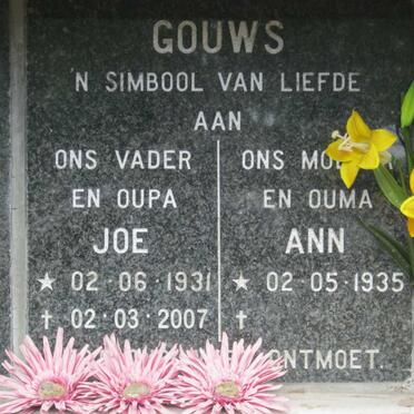 GOUWS Joe 1931-2007 &amp; Ann 1935-