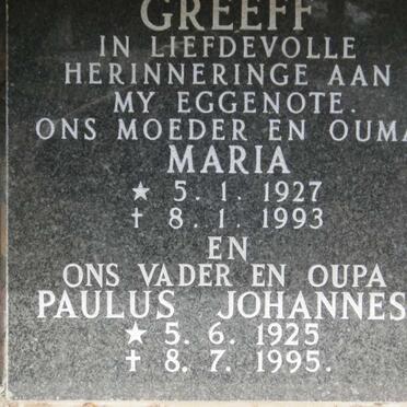 GREEFF Paulus Johannes 1925-1995 &amp; Maria 1927-1993