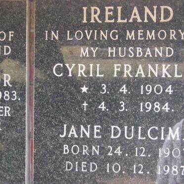 IRELAND Cyril Franklin 1904-1984 &amp; Jane Dulcima 1907-1987
