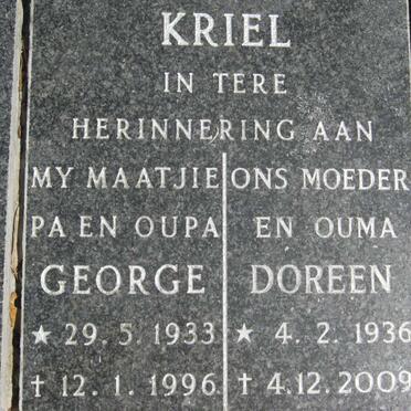 KRIEL George 1933-1996 &amp; Doreen 1936-2009