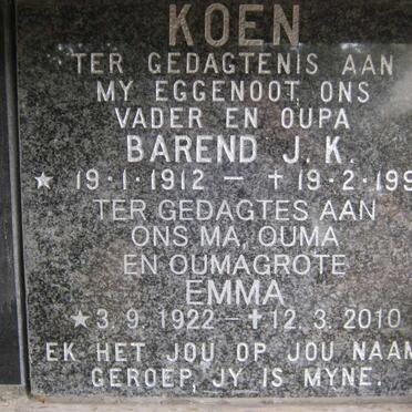 KOEN Barend J.K. 1912-1990 &amp; Emma 1922-2010