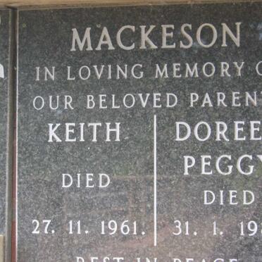 MACKESON Keith -1961 &amp; Doreen Peggy -1987