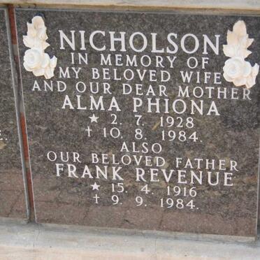 NICHOLSON Frank Revenue 1916-1984 &amp; Alma Phiona 1928-1984