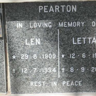 PEARTON Len 1909-1994 &amp; Letta 1930-2008