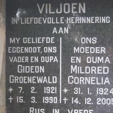VILJOEN Gideon Grownewald 1921-1990 &amp; Mildred Cornelia 1924-2005