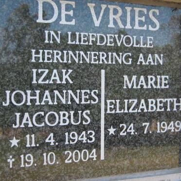 VRIES Izak Johannes Jacobus, de 1943-2004 &amp; Marie Elizabeth 1949-