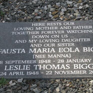 BIGGS Fausta Maria Eola nee MANNA 1948-2005 :: BIGGS Leslie Thomas 1948-2002
