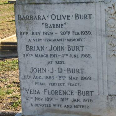 BURT Barbara Olive 1929-1939 :: BURT Brian John 1919-1969 :: BURT John J.D. 1889-1969 :: BURT Vera Florence 1891-1976