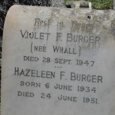 BURGER Violet F. nee WHALL -1947 :: BURGER Hazeleen -1934