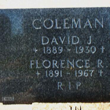 COLEMAN David J. 1889-1930 &amp; Florence R. 1891-1967
