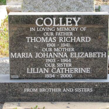 COLLEY Thomas Richard 1901-1941 &amp; Maria Johanna Elizabeth 1903-1964 :: COLLEY Lilian Catherine 1934-2000