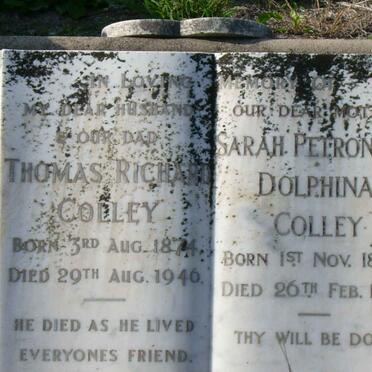 COLLEY Thomas Richard 1874-1946 &amp; Sarah Petronella Dolphina 1878-1954