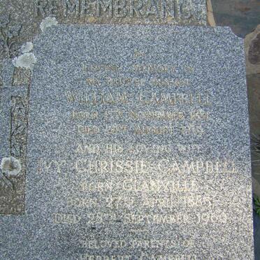 CAMPBELL William 1881-1939 &amp; Ivy Chrissie 1885-1960