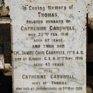 CARSWELL Thomas -1918 &amp; Catherine -1926 :: CARSWELL James -1916