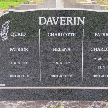 DAVERIN Quaid Patrick -1951 :: DAVERIN Charlotte Helena -1967 :: DAVERIN Patricia Charlotte 1939-1999