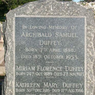 DUFFEY Archibald Samuel 1888-1953 &amp; Miriam Florence 1889-1973 :: DUFFEY Kathleen Mary 1916-1966