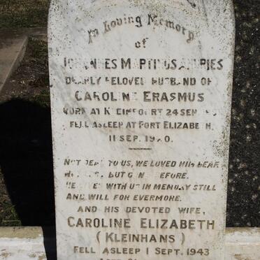 ERASMUS Johannes Martinus Andries 1861-1920 &amp; Caroline Elizabeth KLEINHANS -1943