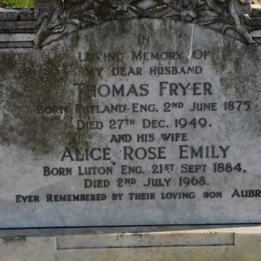 FRYER Thomas 1875-1949 &amp; Alice Rose Emily 1884-1968