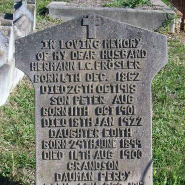 FROSLER Herman L.C. 1862-1918 :: FROSLER Peter Aug 1901-1922 :: FROSLER Edith 1899-1900 :: DAUMAN Percy 1917-1918