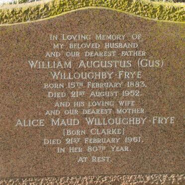 FRYE William Augustus, Willoughby 1883-1952 &amp; Alice Maud CLARKE -1961