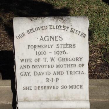 GREGORY  Agnes formerly STEERS 1910-1976