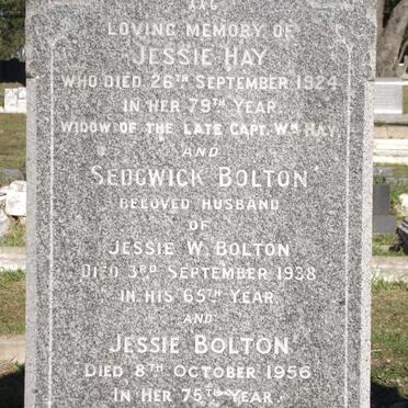 HAY Jessie -1924 :: BOLTON Sedgwick -1938 :: BOLTON Jessie W. -1956