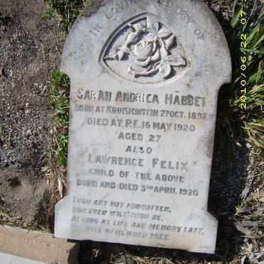 HABBET Lawrence Felix -1920 &amp; Sarah Andrica 1892-1920