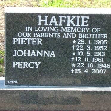 HAFKIE Pieter 1905-1952 &amp; Johanna 1913-1961 :: HAFKIE Percy 1946-2007
