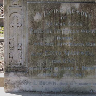 HOLLYWOOD Elizabeth -1939 :: MARKWELL Edith nee KING -1947 :: BROWN John L. -1951