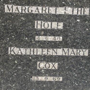 HOLE Margaret Ethel -1940 :: COX Kathleen Mary -1969