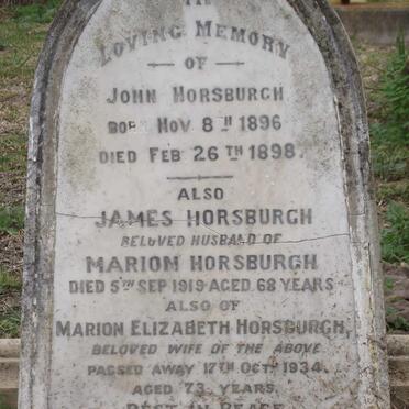 HORSBURGH John 1896-1898 :: HORSBURGH James -1919 :: HORSBURGH Marion Elizabeth -1934