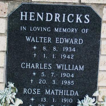 HENDRICKS Charles William 1904-1985 &amp; Rose Mathilda 1910-1992 :: HENDRICKS - Walter Edward 1934-1942 
