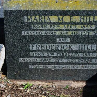 HILL Frederick 1884-1977 &amp; Maria M.E. 1883-1946 