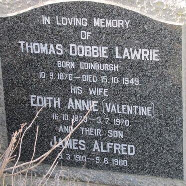 LAWRIE Thomas Dobbie 1876-1949 &amp; Edith Annie VALENTINE 1879-1970 :: LAWRIE James Alfred 1910-1980 