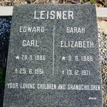LEISNER Edward Carl 1886-1951 &amp; Sarah Elizabeth 1888-1971
