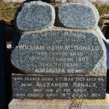 McDONALD William John -1903 &amp; Louisa -1929 :: McDONALD Alexander Ronald -1924