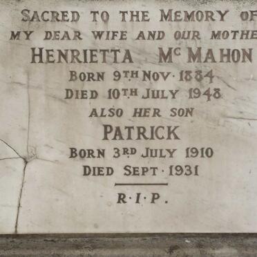 McMAHON Henrietta 1884-1941 :: McMAHON Patrick 1910-1931