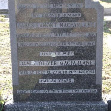 MACFARLANE James Lamont 1860-1942 &amp; Janet Oliver -1944