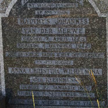 MERWE Matthys Johannes, van der 1888-1942 &amp; Anna Christina Wilhelmina KLEINHANS 1886-1959