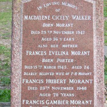 MORANT Francis Hubert -1948 &amp;  Francis E. PORTER -1945 :: MORANT Francis G. -1979 :: WALKER Magdalene Cicely nee MORANT 1942