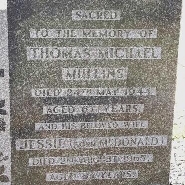 MULLINS Thomas Michael -1941 &amp; Jessie McDONALD -1965