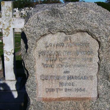 NICOL Patrick Hay -1928 &amp; Gertrude Margaret 1964