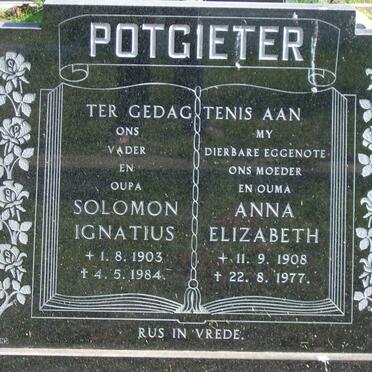POTGIETER Solomon Ignatius 1903-1984 &amp; Anna Elizabeth 1908-1977